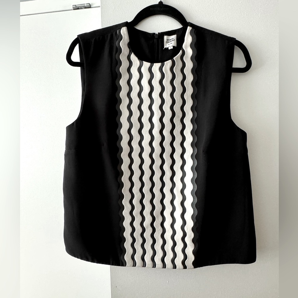 OPENING CEREMONY Black with White Detailing Tank Shirt Size Large